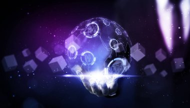 Metaverse dünya sanal gerçeklik teknolojisi kavramı. Şeylerin interneti (IoT). Gelecekçi iş finans engelleme zinciri