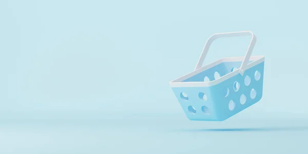 Light Blue Empty Shopping Basket Copy Space Minimal Design Illustration — Stock Photo, Image