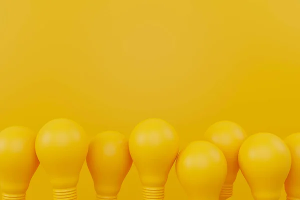 Grupo Lâmpada Amarela Com Espaço Conceito Ideia Criativa Inovação Renderizar — Fotografia de Stock