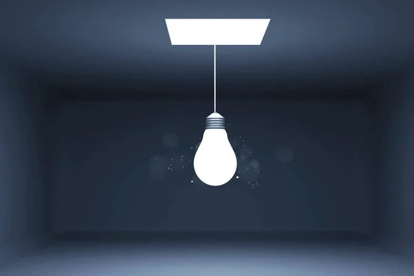 Hängande Glödlampa Som Lyser Ljust Mörkret Lådan Begreppet Kreativ Idé — Stockfoto