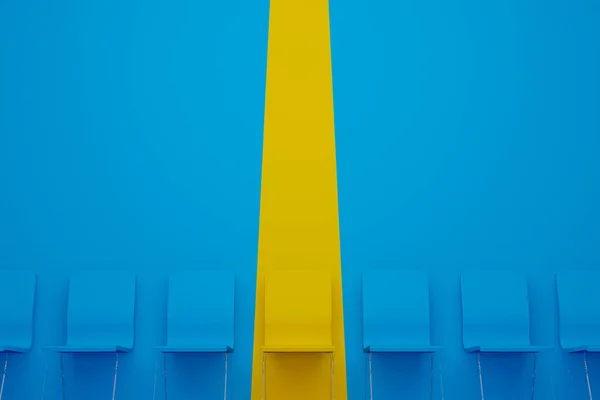Erinomainen Tuoli Rivissä Keltainen Tuoli Erottuu Joukosta Henkilöstöhallinnon Rekrytoinnin Liiketoimintakonsepti — kuvapankkivalokuva