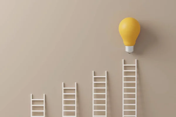 Gele Gloeilamp Met Ladder Achtergrond Concept Van Creatief Idee Innovatie — Stockfoto