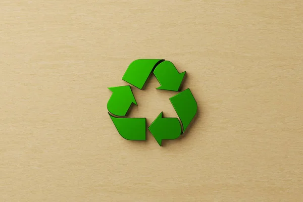 Reuse Reduce Recycle Concept Top View Recycle Symbol Wooden Background — Stock Photo, Image