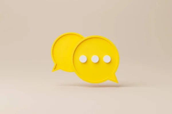 背景に黄色のスピーチバブル アイコンのアイコンをチャット オンラインメッセージ コメントまたはコミュニケーションの概念 3Dレンダリング — ストック写真