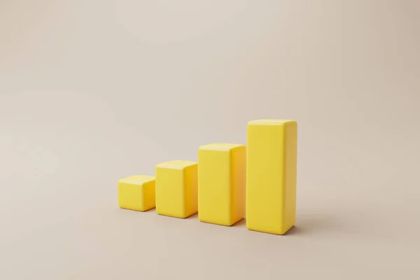 背景に黄色のグラフバーが増えています 成功と成長の概念へのビジネス開発 3Dレンダリング図 — ストック写真