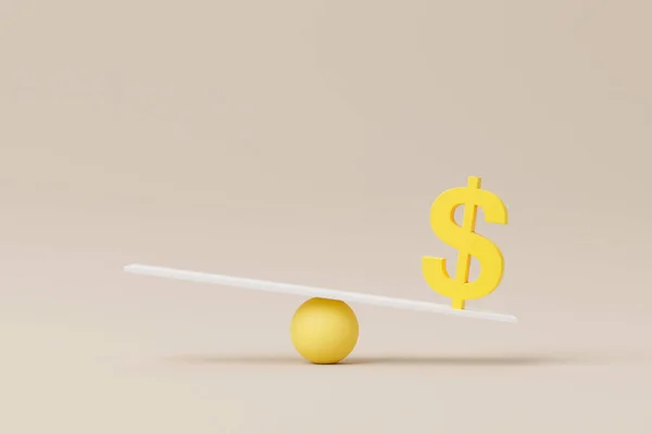 Dollar sign symbol on scale seesaw. Balance scale on background. 3d illustration