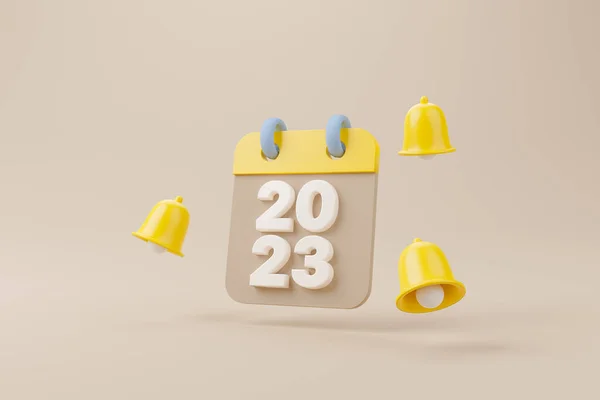 New Year Resolution 2023 Yellow Notification Bell Ringing Calendar Deadline — 스톡 사진