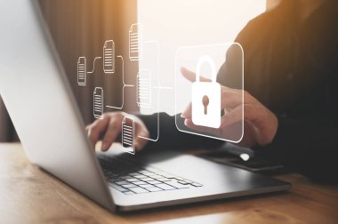 Protection network security computer and safe your data concept. Digital crime by an anonymous hacke