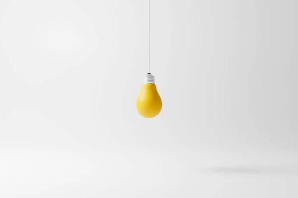 Hanging light bulb yellow standing on white background. Concept of creative idea and innovation. 3d render illustration