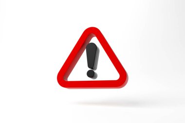 Red notification icon symbol on white background. 3d rendering illustration
