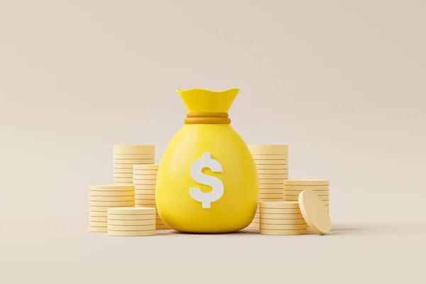 Money Bag Icon Dollar Currency Gold Coin Stack Background Money — Stock Photo, Image