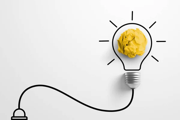 Ideas Pensamiento Creativo Concepto Innovación Pelota Chatarra Papel Color Amarillo —  Fotos de Stock