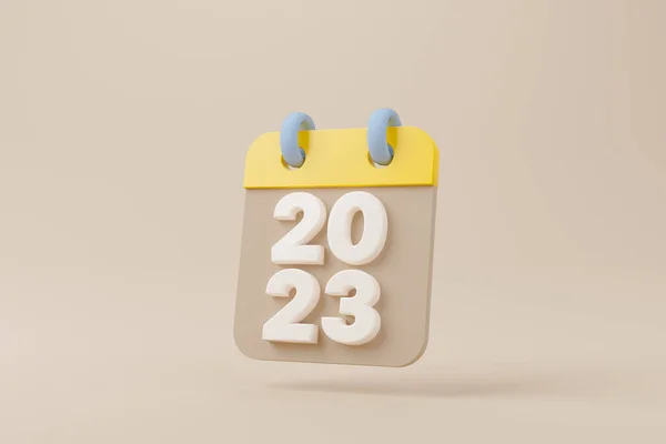 2023年の新年の決議 茶色の背景のカレンダー 3Dレンダリング図 — ストック写真