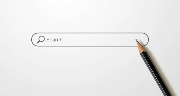 检索关于因特网联网概念的信息数据 白色背景上的黑色铅笔和搜索栏 — 图库照片