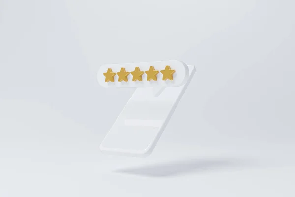 手机和五颗金星意味着评论 最好的优秀业务服务评价客户体验的概念 最小的设计 3D说明 — 图库照片