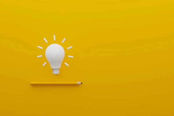 Bombilla Blanca Lápiz Sobre Fondo Amarillo Concepto Idea Creativa Innovación — Foto de Stock