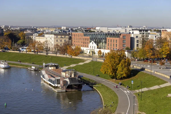 Cracovie Pologne Octobre 2021 Boulevards Sur Rivière Wisla Aire Loisirs — Photo