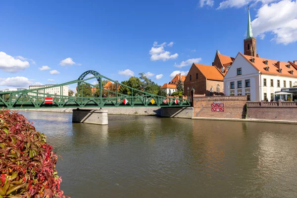 Wroclaw Polônia Setembro 2021 Vista Ponte Tumski Torre Igreja Colegiada — Fotografia de Stock