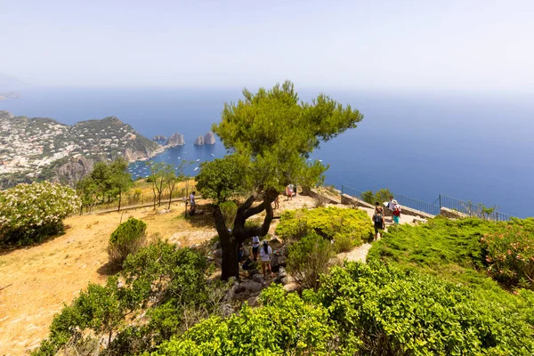 意大利卡普里岛 2021年6月28日 从索拉罗岛顶部俯瞰提罗尼亚海 岩石为典型的地中海植被 — 图库照片