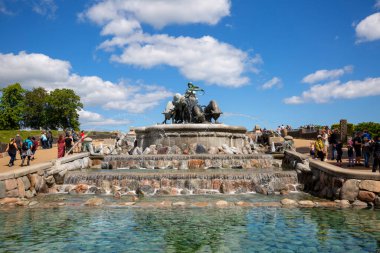 Copenhagen; Denmark - June 22, 2019 : Gefion Fountain located in port in Nordre Toldbod area next to Kastellet, Copenhagen, Denmark