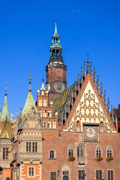 Gotische Breslau Alten Rathaus Auf Dem Marktplatz Fassade Breslau Polen — Stockfoto
