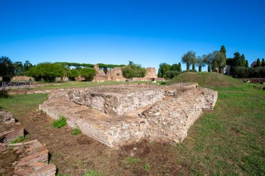 Palatine Hill, birkaç önemli antik binanın kalıntılarının manzarası. Palatine Tepesi, Roma 'nın yedi tepesinin en merkezidir ve Roma, İtalya' nın en eski bölgelerinden biridir.