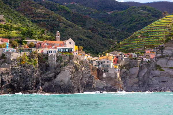 Vista Beira Mar Casas Típicas Pequena Aldeia Vernazza Cinque Terre — Fotografia de Stock