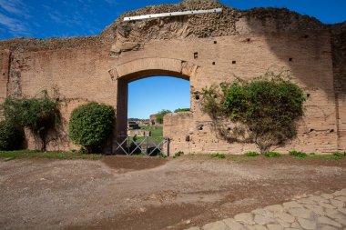 Palatine Hill, birkaç önemli antik binanın kalıntılarının manzarası. Palatine Tepesi, Roma 'nın yedi tepesinin en merkezidir ve Roma, İtalya' nın en eski bölgelerinden biridir.
