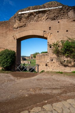 Palatine Hill, birkaç önemli antik binanın kalıntılarının manzarası. Palatine Tepesi, Roma 'nın yedi tepesinin en merkezidir ve Roma, İtalya' nın en eski bölgelerinden biridir.