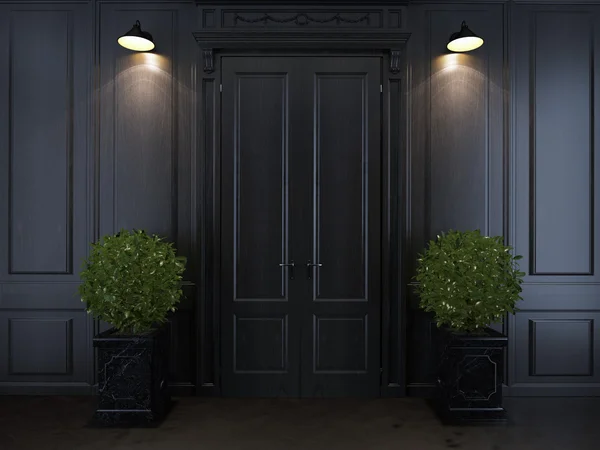 Tür und Pflanzen in Vasen — Stockfoto