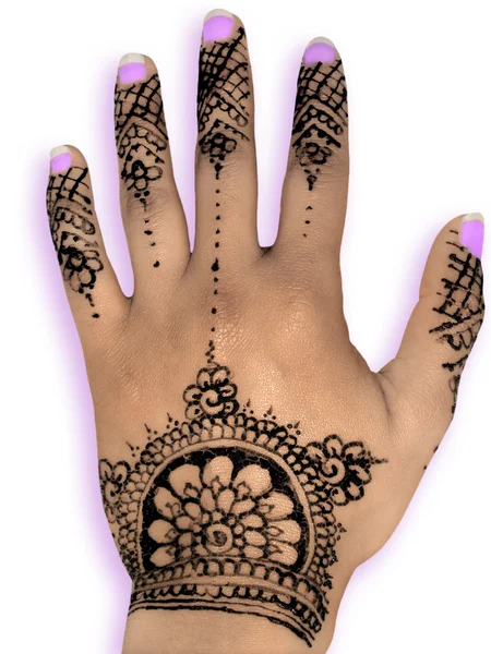 Henna ha mehendi ontwerp - geïsoleerde paarse nagels en schaduw — Stockfoto