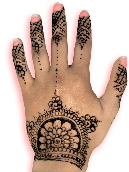 Hena hena mehendi design - izolované růžový nehty a stín — Stock fotografie