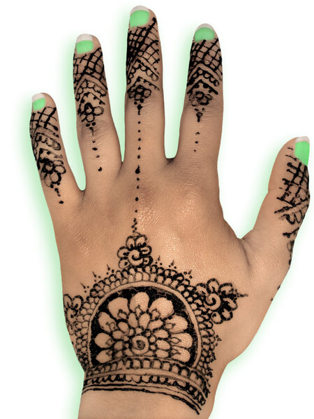 Henna hena mehendi design - isolated green nails and shadow
