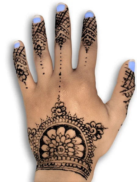 Henna hena mehendi design - isolated blue nails and grey shadow — Stock Photo, Image