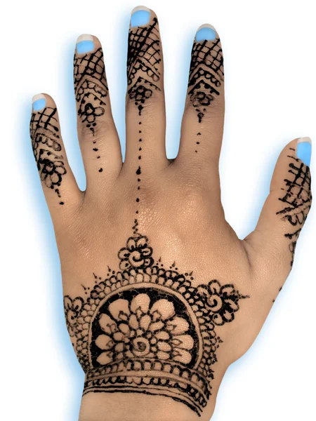Henna hena mehendi - isolated blue nails and shadow — Stock Photo, Image