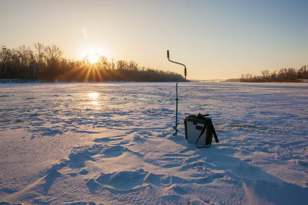 Ice fishing scene — Stock Photo, Image