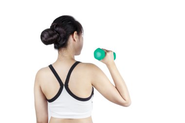 Genç Asyalı kadın bir halter kaldırma