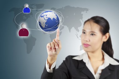 sanal ekran üzerinde kadın parmak basma düğmesi