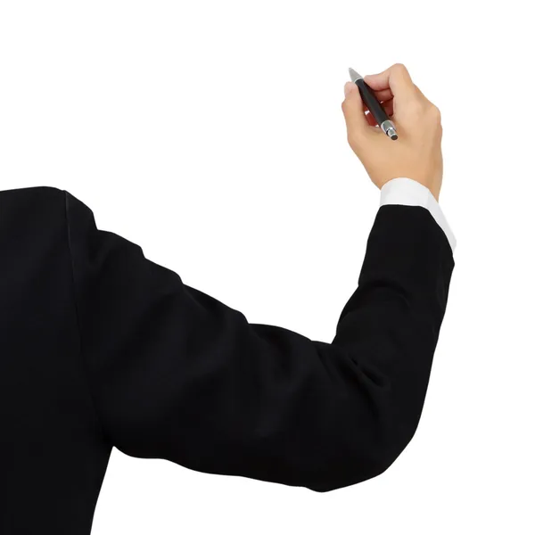 Hand des Geschäftsmannes schreiben oder schreiben auf dem virtuellen Touch-Geröll — Stockfoto