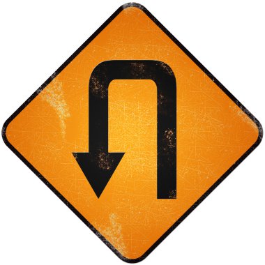 u dönüş yol işaret. Sarı metalik yol işareti senin çevirmek bozuk