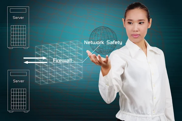 Empresaria mostrar diagrama simple concepto de seguridad en el Int —  Fotos de Stock