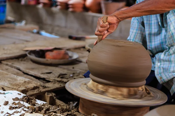 Closeup on potter man hands shaping ceramic craft, ko kret islan — Stock Photo, Image