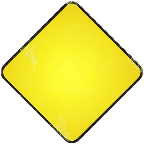 Placa amarela em branco. sinal de estrada metálico amarelo danificado para sy — Fotografia de Stock