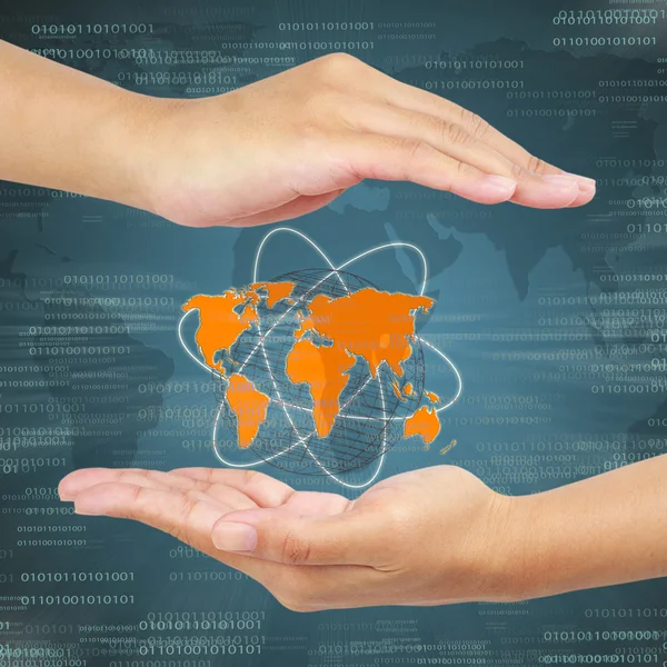 Zakelijke hand met globale. concept van zakelijke informatie s — Stockfoto