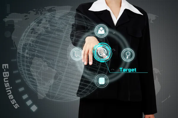 Businessman touching a business target on virtual screen. — Stock Photo, Image