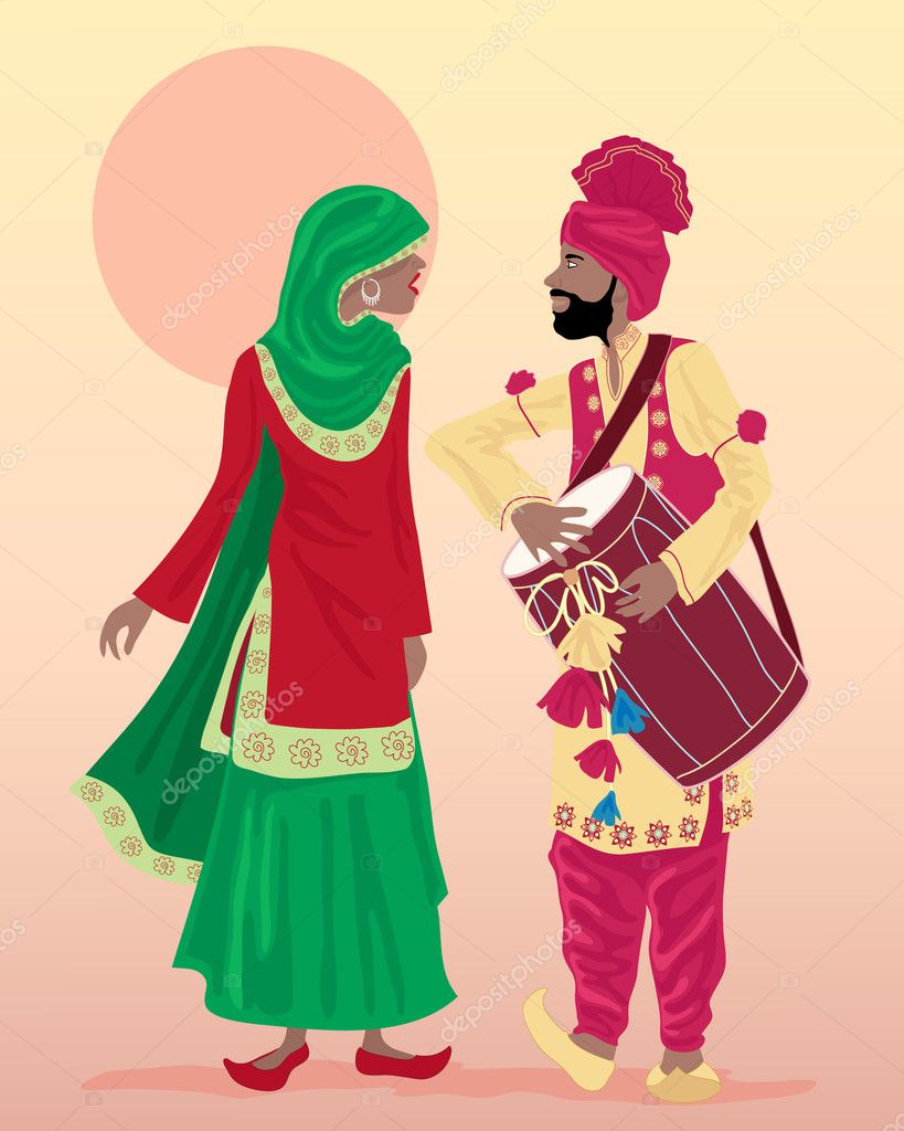 Couple Punjab National Dress Punjabi Couple Traditional Costume Punjab  Stock Vector (Royalty