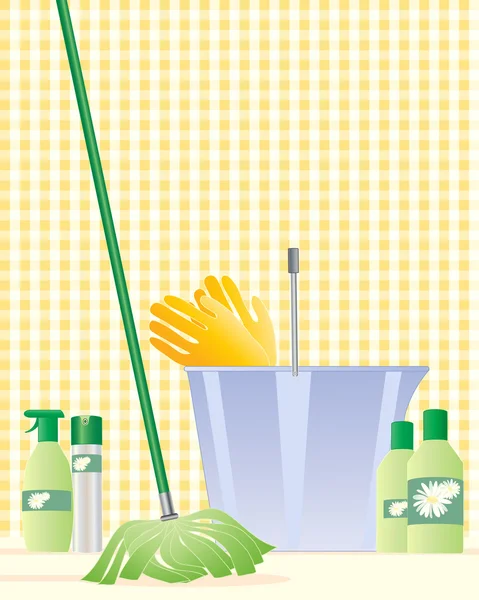 Mop and bucket — Stock Vector