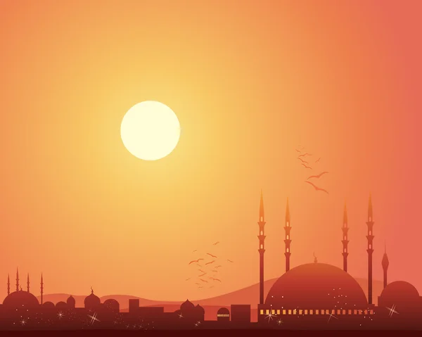 Mosque at sunset — Stock Vector