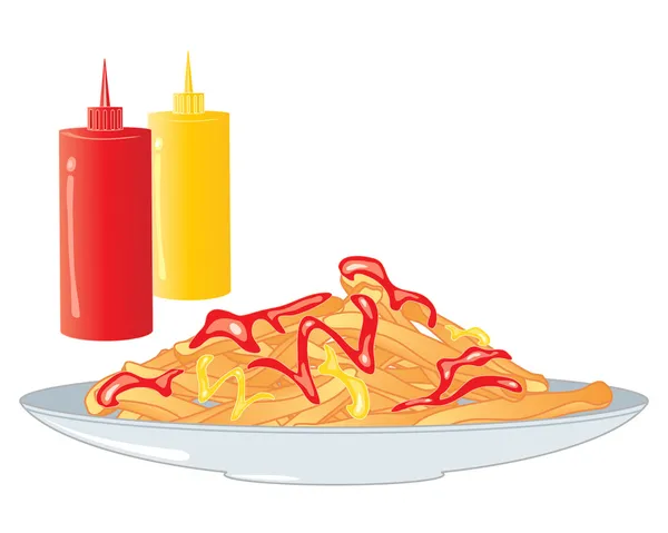 Ketchup y patatas fritas — Vector de stock