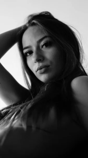 Retrato Hermosa Joven Sexy Foto Blanco Negro —  Fotos de Stock